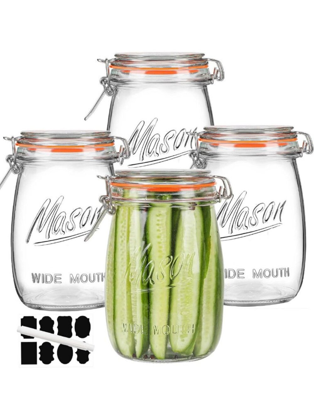 4 Pack 32oz Wide Mouth Glass Storage Jars with Airtight Lids - Perfect for